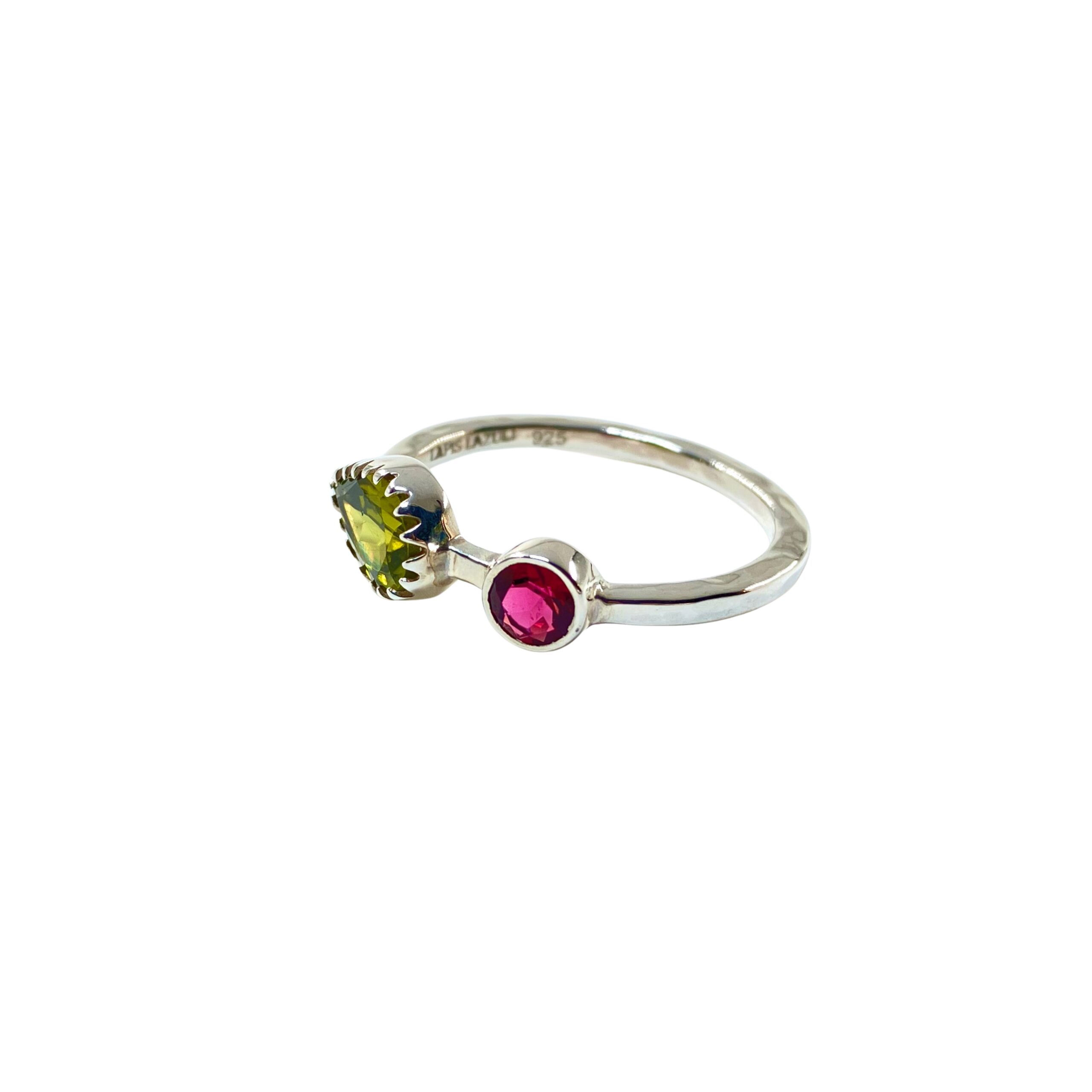Peridot and Sapphire Gemini Ring - Image 2