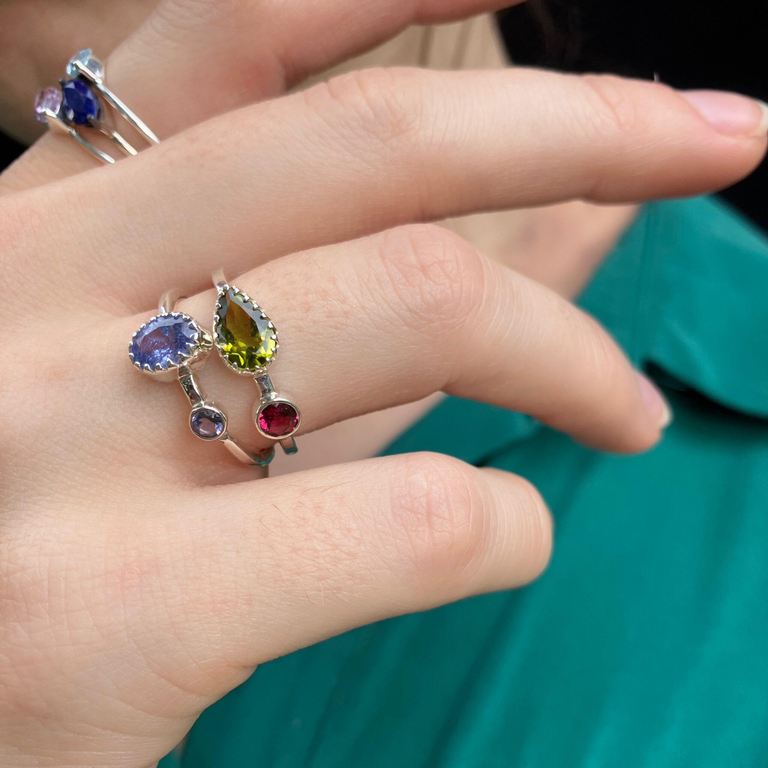 Peridot and Sapphire Gemini Ring - Image 5